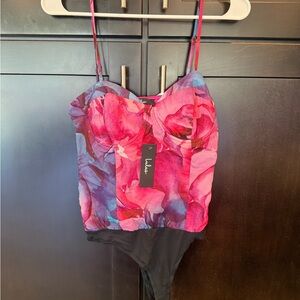 Floral Pink and Blue Bodysuit